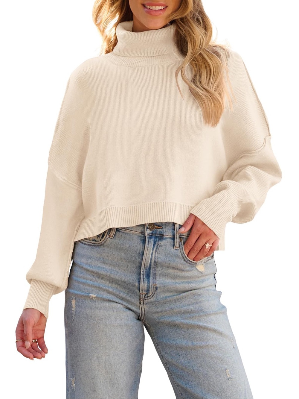 MEROKEETY NWT Light Pink Oversized Ribbed Turtleneck Sweater M